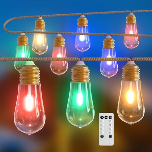 JVURICE® Lichterkette Außen Mit 24 Glühbirnen 12M LED Lichterkette Aussen Innen Outdoor Wetterfest RGB Warmweiß 8 Modi Timer Dimmbar für Vintage weihnachten Deko Garten Balkon Terasse Hochzeit Party von JVURICE