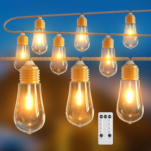 JVURICE® Lichterkette Außen Mit 24 Glühbirnen 12M LED Lichterkette Aussen Innen Outdoor Wetterfest Warmweiß mit 8 Modi Timer Dimmbar für Vintage weihnachten Deko Garten Balkon Terasse Hochzeit Party von JVURICE