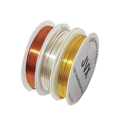 JVX Kupferdraht für Schmuck, Perlen- und Basteldraht, 30 Gauge, nicht anlaufgeschützt, Silberfarben, Gold, Kupfer, 3 Spulen von JVX