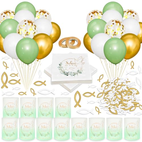 Taufe Deko, Junge Mädchen Deko Taufe, Kommunion Deko, Taufe Dekoration, Taufe Luftballons Servietten Taufdeko und mehr, Taufe Deko Set, Ideal für Jungen mit Spruch Schön dass Du da bist von JWDMHSJ