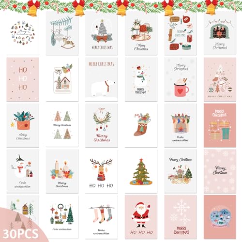 Weihnachtskarten mit Umschlag Set, 30 Stück A6 weihnachtskarten set, Klappkarten Weihnachtsgrußkarten, christmas cards, verschiedene Designs, für die Familie Schönsten Weihnachtsgrüße Weihnachtskarten mit Umschlag Set, 30 Stück A6 weihnachtskarten set, Klappkarten Weihnachtsgrußkarten, christmas cards, verschiedene Designs, für die Familie Schönsten Weihnachtsgrüße von JWDMHSJ