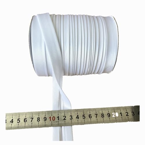Doppelseitiges Schrägband aus Polyester-Satin, für Bekleidungszubehör, 15 mm breit, 50 m (15 mm, weiß) von JWJJWHBL