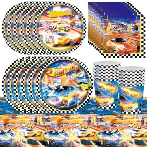 51 Stück Rennauto Partygeschirr Set,Rennwagen Kindergeburtstag Dekoration, Rennauto Geburtstag Geschirr Kit, Tischdecke Teller Tassen Servietten, für Jungen Mädchen Kindergeburtstag Party Supplies 51 Stück Rennauto Partygeschirr Set,Rennwagen Kindergeburtstag Dekoration, Rennauto Geburtstag Geschirr Kit, Tischdecke Teller Tassen Servietten, für Jungen Mädchen Kindergeburtstag Party Supplies von JWKLYZH