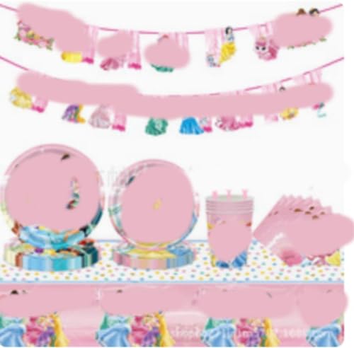 51PCS Prinzessin Geburtstag Party Set, Mädchen Partygeschirr Set Kindergeburtstag Geburtstag Party Supplies Set Teller, Becher, Servietten,Tischdecke Für Kinder Deko Partyzubehör(10 Gäste) von JWKLYZH