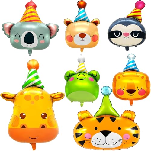 7 Stück Folienballon Waldtiere, Giraffe Frosch Löwe Tiger Luftballon, Tierkopf Riesenballon, Helium Ballons Tiere, Waldtiere Ballon für Kinder Geburtstag Party Deko Geschenk 7 Stück Folienballon Waldtiere, Giraffe Frosch Löwe Tiger Luftballon, Tierkopf Riesenballon, Helium Ballons Tiere, Waldtiere Ballon für Kinder Geburtstag Party Deko Geschenk von JWKLYZH