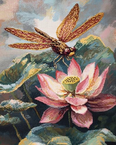 JWPSHIJIE 5D DIY Diamant Malerei Kits Vollbohrer,-Lotusblumen und Libellen 40 * 50cm von JWPSHIJIE