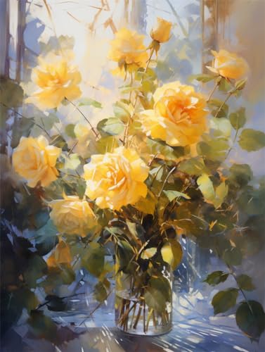 JWPSHIJIE 5D DIY Diamant Malerei Kits Vollbohrer, Wunderschöner Strauß gelber Rosen,H Leinwand Kreuzstich Stickerei Nach Zahlen Diamond Art Painting Zubehör für Erwachsene, Wohnkultur von JWPSHIJIE