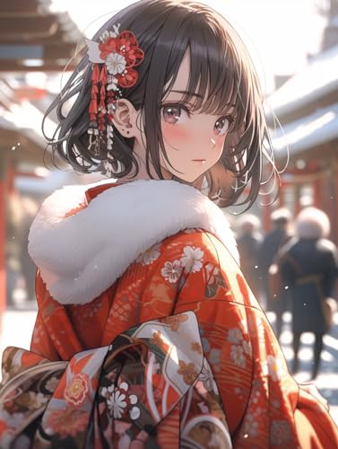 JWPSHIJIE 5D Diamant Kunst Handwerk Bild Kit, Anime-Kimono-Mädchen,L 30 * 40cm Leinwand Kreuzstich Stickerei Nach Zahlen Diamond Art Painting Zubehör für Erwachsene, Wohnkultur von JWPSHIJIE