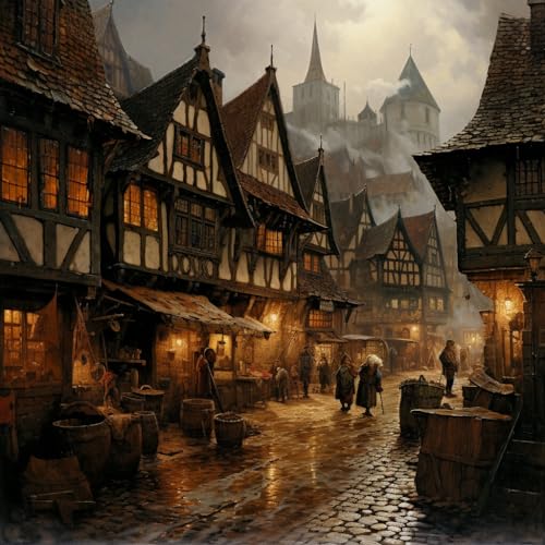 JWPSHIJIE 5D Diamant Kunst Handwerk Bild Kit, Mittelalterliche Straßenszene,M,70 * 70cm Leinwand Kreuzstich Stickerei Nach Zahlen Diamond Art Painting Zubehör für Erwachsene, Wohnkultur von JWPSHIJIE