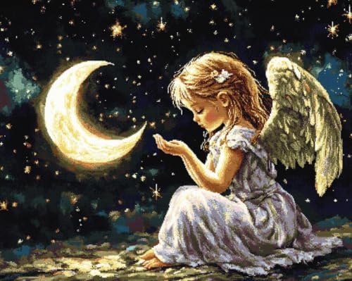 JWPSHIJIE 5D Diamant Painting Full Groß Set,-Cartoon-Mädchen und Mond 40 * 50cm JWPSHIJIE 5D Diamant Painting Full Groß Set,-Cartoon-Mädchen und Mond 40 * 50cm von JWPSHIJIE