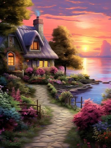 JWPSHIJIE 5D Diamant Painting Full Groß Set, Seehütte im Wald,A,30 * 40cm DIY Diamant Painting Bilder mit Diamond Painting Zubehör Kinder Erwachsene, Diamant Malerei für Heim und Büro Décor von JWPSHIJIE