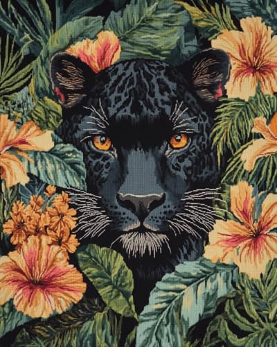 JWPSHIJIE 5D Diamant Painting Kit,-Tierischer schwarzer Panther und Blumen 40 * 50cm JWPSHIJIE 5D Diamant Painting Kit,-Tierischer schwarzer Panther und Blumen 40 * 50cm von JWPSHIJIE