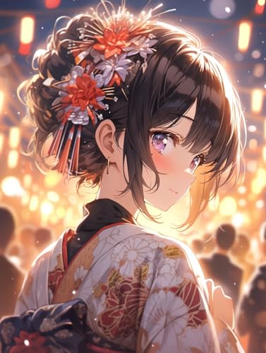 JWPSHIJIE Diamond Painting, Süßes Kimono-Mädchen,L 30 * 40cm DIY 5d Diamant Painting Bilder für Erwachsene Diamant malerei Kits Malen nach Zahlen Wohnzimmer Dekoration für Home Wall von JWPSHIJIE