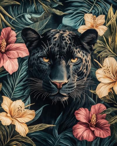 JWPSHIJIE Diamond Painting Full Set,-Tierischer schwarzer Panther und Blumen 40 * 50cm JWPSHIJIE Diamond Painting Full Set,-Tierischer schwarzer Panther und Blumen 40 * 50cm von JWPSHIJIE