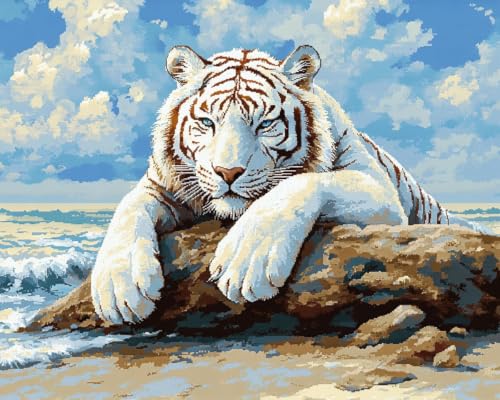JWPSHIJIE Diamond Painting Full Set,-Weißer Tiger am Strand 40 * 50cm JWPSHIJIE Diamond Painting Full Set,-Weißer Tiger am Strand 40 * 50cm von JWPSHIJIE