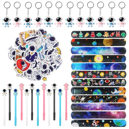JWTRSVTY 86PCS Weltraum Party Mitgebsel Kindergeburtstag, Astronaut Kinder Party Gastgeschenke, Jungen Galaxy Astronaut Party Give Aways Set, mit Stift Schlüsselanhänger Schnapparmband Aufkleber von JWTRSVTY
