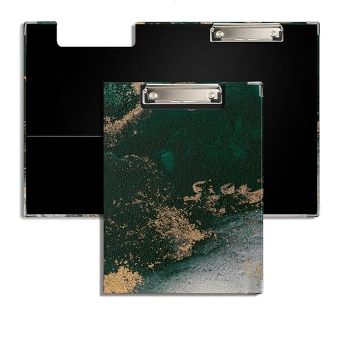 JWVK Abstraktes grünes und goldenes Marmor-Klemmbrett mit Aufbewahrungstasche, abstraktes grünes und goldenes Padfolio mit Metall-Klemmbrettern für Krankenschwestern, Büro, Klassenzimmer, 31,8 x 22,9 von JWVK