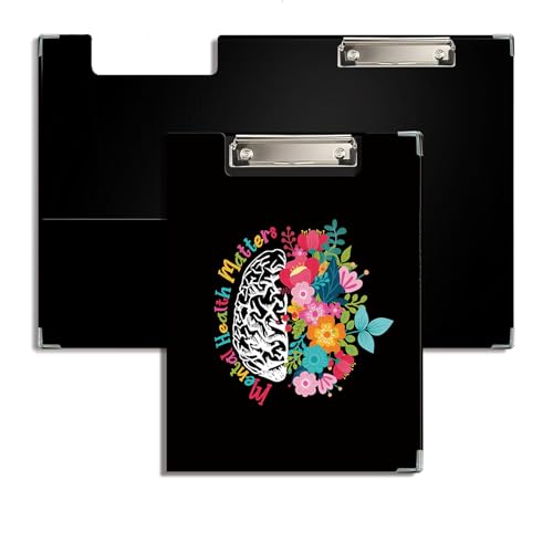 JWVK Mental Health Klemmbrett mit Blumenmuster, mit Aufbewahrungstasche, Mental Health Matters, schwarzes Padfolio mit Metall-Klemmbrettern für Krankenschwester, Büro, Klassenzimmer, 31,8 x 22,9 cm von JWVK