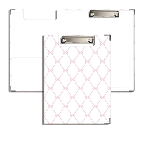 JWVK Pinkes, adrettes Klemmbrett-Padfolio mit Aufbewahrungstasche, rosa Kokette Schleife, niedliches Padfolio mit Metall-Klemmbrettern für Krankenschwestern, Büro, Klassenzimmer, 31,8 x 22,9 cm von JWVK