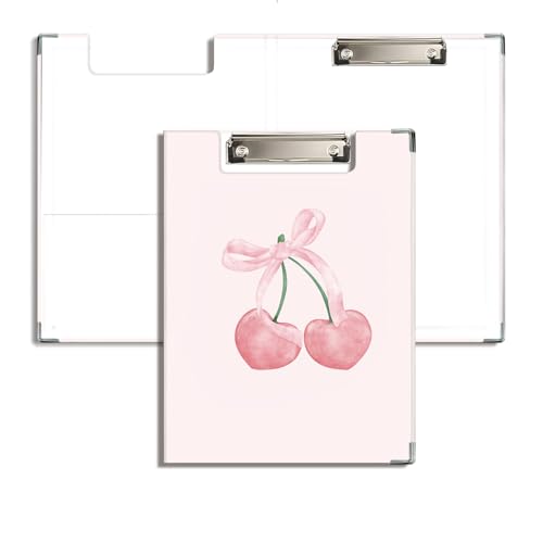 JWVK Pinkes Klemmbrett mit Schleife, Kirsche, mit Aufbewahrungstasche, niedliches adrettes rosa Padfolio mit Metall-Klemmbrettern für Krankenschwestern, Büro, Klassenzimmer, 31,8 x 22,9 cm von JWVK
