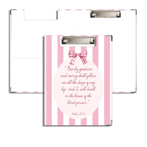 JWVK Pinkes christliches Klemmbrett mit Aufbewahrungstasche, rosa Kokette Schleife, Bibelvers, adppy Padfolio mit Metall-Klemmbrettern für Krankenschwester, Büro, Klassenzimmer, 31,8 x 22,9 cm von JWVK