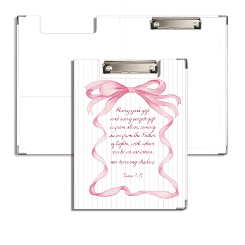JWVK Pinkes christliches Klemmbrett mit Aufbewahrungstasche, rosa Kokette Schleife, Bibelvers Padfolio mit Metall-Klemmbrettern für Krankenschwester, Büro, Klassenzimmer, 31,8 x 22,9 cm von JWVK
