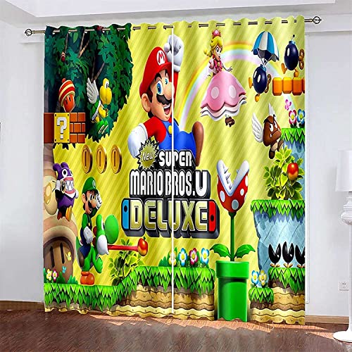 JWXF Verdunkelungsvorhänge 3D Anime Super Mario Kinderzimmer Dekor 2 Panels Thermisch Isolierte Fenster Behandlung Ösenvorhang Für Wohnzimmer Schlafzimmer Kinderzimmer von JWXF