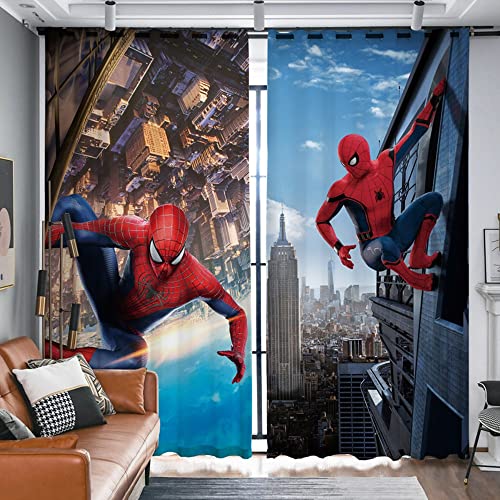 JWXF Spiderman Kinderzimmer Vorhänge Jungen Geschenke 2 Panels Fenster Gardinen 3D Digitaldruck Ösen Für Spielzimmer, Kinder Schlafzimmer, Wohnzimmer Dekoration, 46'' W x 54'' H/117 x 137cm von JWXF