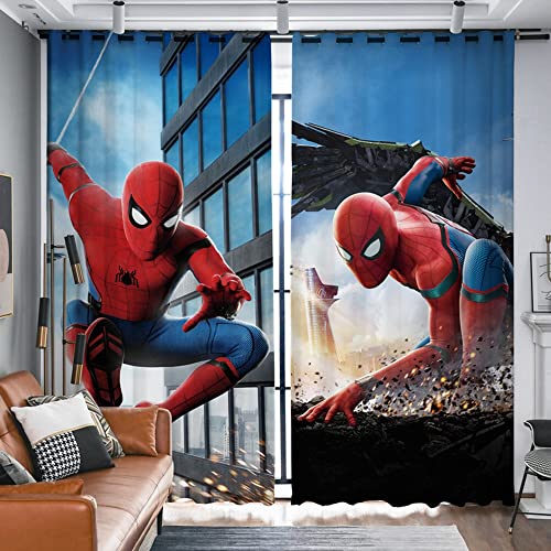 Spiderman Kinderzimmer Vorhänge Jungen Geschenke 2 Panels Fenster Gardinen 3D Digitaldruck Ösen Für Spielzimmer, Kinder Schlafzimmer, Wohnzimmer Dekoration von JWXF