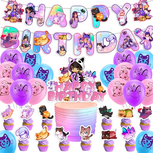 32 PCS Aphmau Plushies Geburtstag Luftballons Aphmau Katze Luftballons Deko Aphmau Plushies Katze Theme Balloons Birthday Party Decoration Kindergeburtstag Deko Supplies Cupcake Topper von JXADVOK
