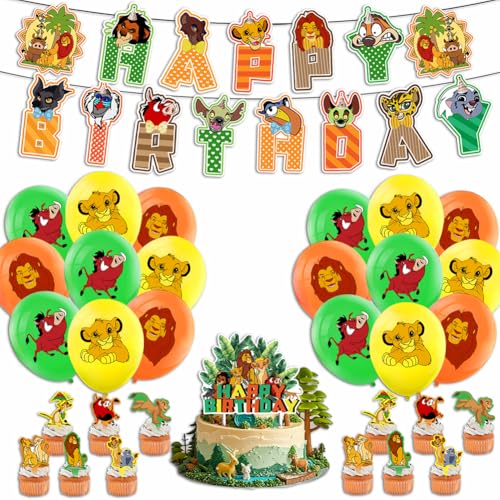 32Pcs König der Löwen Thema Geburtstag Party Ballon, König der Löwen Kindergeburtstag Deko, Dekoration Latex ballon mit Happy Birthday Banner Cake Toppers, für Jungen Mädchen Party Supplies 32Pcs König der Löwen Thema Geburtstag Party Ballon, König der Löwen Kindergeburtstag Deko, Dekoration Latex ballon mit Happy Birthday Banner Cake Toppers, für Jungen Mädchen Party Supplies von JXADVOK