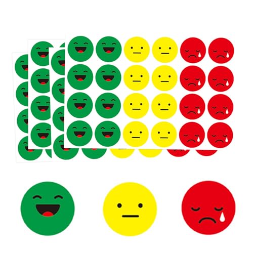 JXAXD 1200 Stück Smile Aufkleber Sticker 25mm Stimmungsaufkleber Smiley Face Sticker für Tagebuch Moderationskarten Moderationskoffer Belohnungssticker, Rot, Gelb, Grün von JXAXD