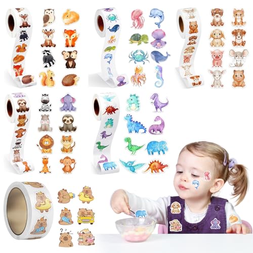 3000 Stück Runde Cartoon Tier Aufkleber Kinder, 6 Bände Animal Sticker Rolle, Tiersticker, Tier Belohnungsaufkleber, Wasserdicht Selbstklebende Runde Sticker Kinder für Mädchen Jung 3000 Stück Runde Cartoon Tier Aufkleber Kinder, 6 Bände Animal Sticker Rolle, Tiersticker, Tier Belohnungsaufkleber, Wasserdicht Selbstklebende Runde Sticker Kinder für Mädchen Jung von JXAXD