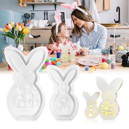 Silikonformen Gießformen Ostern, 2 Stück Silikonform Ostern Hase, Giessformen Silikon 3D Kaninchen, Giessformen Silikon Ostern Frühling für DIY Osterdekoration von JXAXD