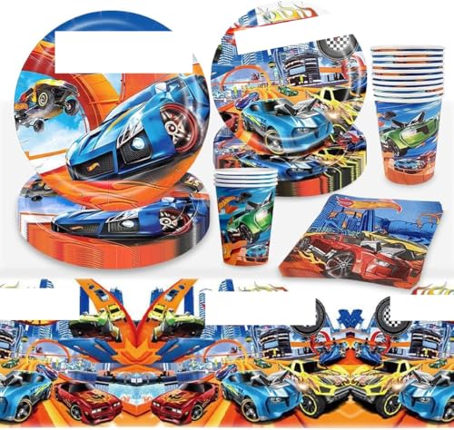 Rennauto Partygeschirr Set, 51 Stück Autos Pappteller Kindergeburtstag, Auto Kindergeburtstag Geschirr, Pappbecher, Servietten, Tischdecke, 7'' Teller, 9'' Teller Rennauto Partygeschirr Set, 51 Stück Autos Pappteller Kindergeburtstag, Auto Kindergeburtstag Geschirr, Pappbecher, Servietten, Tischdecke, 7'' Teller, 9'' Teller von JXBBAAC