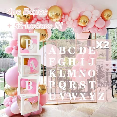 4 Stück weiße transparente Ballonboxen – DIY Geburtstag Party Boxen Dekorationen Kit mit A-Z Buchstaben Babyparty Dekorationen Box für Mädchen Junge für Themenparty Supplies 4 Stück weiße transparente Ballonboxen – DIY Geburtstag Party Boxen Dekorationen Kit mit A-Z Buchstaben Babyparty Dekorationen Box für Mädchen Junge für Themenparty Supplies von JXINLODGEG