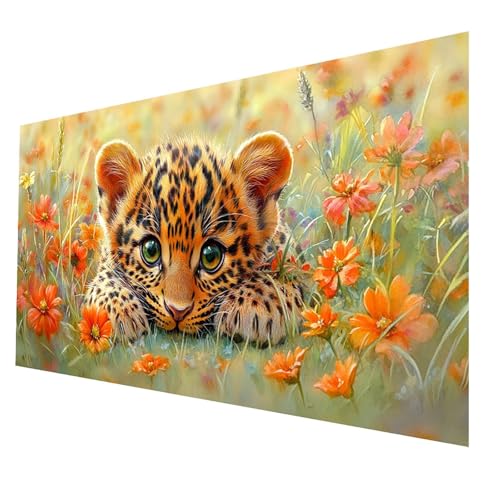 5D Diamond Painting Erwachsene, Diamant Malen Nach Zahlen Leopard mit Diamond Painting Zubehör Set Blume, Vollbohrer leinwand Malen 40x80cm, Diamant Cross Stitch Bastelset Erwachsene JXL-3684 von JXLEULIN