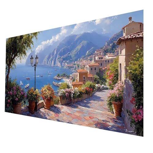 5D Diamond Painting Erwachsene, Diamant Malen Nach Zahlen Meer mit Diamond Painting Zubehör Set Kleine Stadt, Vollbohrer leinwand Malen 50x100cm, Diamant Cross Stitch Bastelset Erwachsene JXL-2085 von JXLEULIN