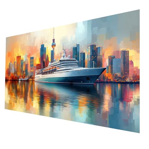 Diamond Painting Erwachsene, Diamant Malen Nach Zahlen Kreuzfahrtschiff mit Diamond Painting Zubehör Set Stadt, Vollbohrer leinwand Malen 100x200CM, Diamant Cross Stitch Bastelset Erwachsene JXL-5010 von JXLEULIN
