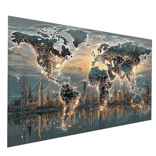 Diamond Painting Kinder Weltkarte Diamond Painting 100x200 cm, DIY Crystal art Cross Stickerei Basteln Erwachsene Stadt, 5D Diamant Malen Nach Zahlen Erwachsene, Deko Wohnzimmer Geschenke JXL-9169 von JXLEULIN