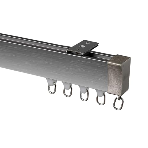 Vorhangschiene Aluminium Gardinenstange Schwer Gleiten Vorhangschiene Für Raumteiler, Mit Rollen Und Endkappen/70-600cm/Decken- Oder Wandmontage(Gray,120cm) von JXNVHJ