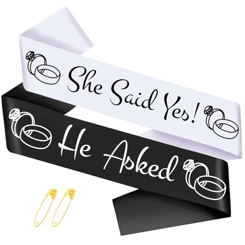 2-teiliges Schärpen-Set mit Aufschrift "He Asked & She Said Ye", lustige schwarze und weiße Schärpe für die zukünftige Braut und den zukünftigen Bräutigam für Hochzeit, Verlobung, von JXYCBZYing