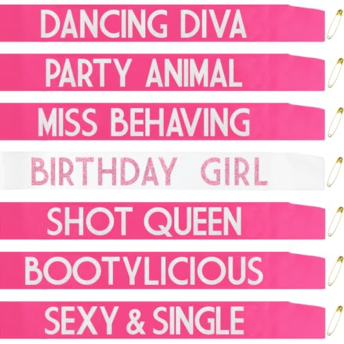 7 Stück Geburtstagsschärpen für Frauen, lustige Happy Birthday Squad Schärpe für Mädchen, süße 16, 18., 21., 30., 40., 50. oder andere Geburtstagsparty-Zubehör, Dekorationen, Witze und Gefälligkeiten 7 Stück Geburtstagsschärpen für Frauen, lustige Happy Birthday Squad Schärpe für Mädchen, süße 16, 18., 21., 30., 40., 50. oder andere Geburtstagsparty-Zubehör, Dekorationen, Witze und Gefälligkeiten von JXYCBZYing