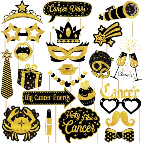 JXYCBZYing Fotoautomaten-Requisiten für Krebs-Geburtstag, 22 Stück, schwarz-goldfarben, Foto-Requisiten für Juni Juli Geburtstagsparty, Sternzeichen, Horoskop, Astrologie, Geburtstagsparty-Zubehör JXYCBZYing Fotoautomaten-Requisiten für Krebs-Geburtstag, 22 Stück, schwarz-goldfarben, Foto-Requisiten für Juni Juli Geburtstagsparty, Sternzeichen, Horoskop, Astrologie, Geburtstagsparty-Zubehör von JXYCBZYing