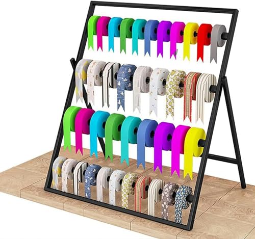 Bandaufbewahrungs-Organizer-Regal, Halter für Bandaufbewahrung, 4-stufiger Präsentationsständer aus Metall für Geschenkbänder mit abnehmbarer Stange, moderne Tischaufbewahrungsregale für den gewerbl von JXYQ