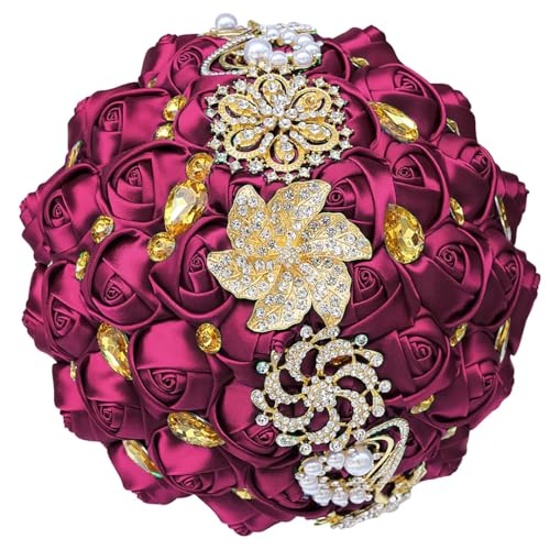 JYBNBBE 15CM Handgemachte Blumen Hochzeit Dekoration Lieferungen Strass Simulation Bouquet Für Braut Brautjungfern,Deep Maroon JYBNBBE 15CM Handgemachte Blumen Hochzeit Dekoration Lieferungen Strass Simulation Bouquet Für Braut Brautjungfern,Deep Maroon von JYBNBBE