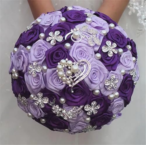 JYBNBBE 21Cm großen Kristall Braut Hochzeit Bouquet handgemachte Royal Blue White Ribbon Rose Hochzeit Brautsträuße,18cm Purple Lilac JYBNBBE 21Cm großen Kristall Braut Hochzeit Bouquet handgemachte Royal Blue White Ribbon Rose Hochzeit Brautsträuße,18cm Purple Lilac von JYBNBBE