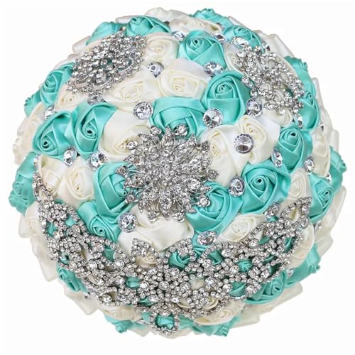 JYBNBBE 21Cm großen Kristall Braut Hochzeit Bouquet handgemachte Royal Blue White Ribbon Rose Hochzeit Brautsträuße,Mint En8 Ivory18cm JYBNBBE 21Cm großen Kristall Braut Hochzeit Bouquet handgemachte Royal Blue White Ribbon Rose Hochzeit Brautsträuße,Mint En8 Ivory18cm von JYBNBBE