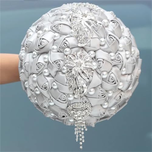 JYBNBBE Blumenstrauß für Braut und Brautjungfer, handgefertigt, Blumen, Hochzeit, Party, Dekoration, Strass, Perlen, Zubehör,18cm Silver-1 JYBNBBE Blumenstrauß für Braut und Brautjungfer, handgefertigt, Blumen, Hochzeit, Party, Dekoration, Strass, Perlen, Zubehör,18cm Silver-1 von JYBNBBE
