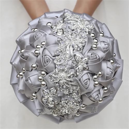 JYBNBBE Blumenstrauß für Braut und Brautjungfer, handgefertigt, Blumen, Hochzeit, Party, Dekoration, Strass, Perlen, Zubehör,18cm Silver-14 JYBNBBE Blumenstrauß für Braut und Brautjungfer, handgefertigt, Blumen, Hochzeit, Party, Dekoration, Strass, Perlen, Zubehör,18cm Silver-14 von JYBNBBE